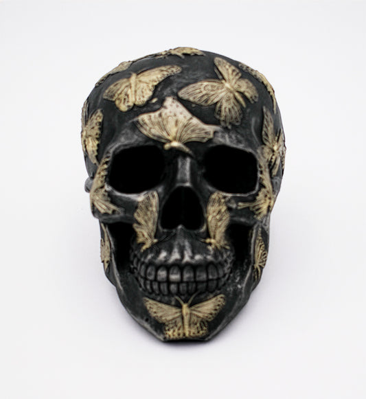 Butterfly Design Skull Sculpture
