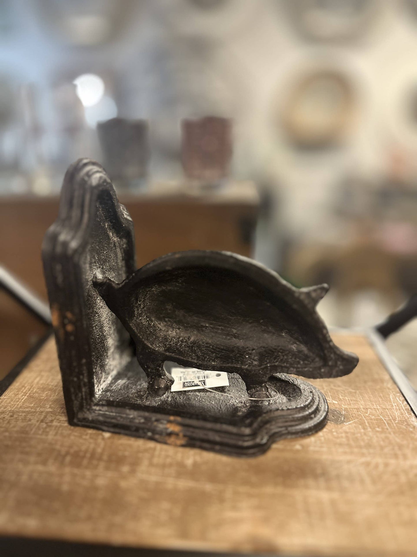 Cast Iron Pig Bookend in Black Rustic Finish