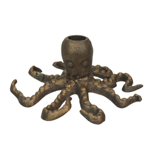 Antique Gold Finish Cast Iron Octopus Taper Candle Holder