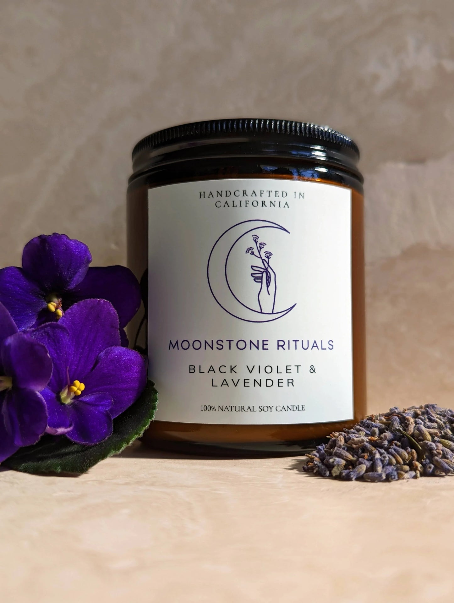 Moonstone Rituals Black Violet & Lavender Soy Candle - Shadowplay Collection