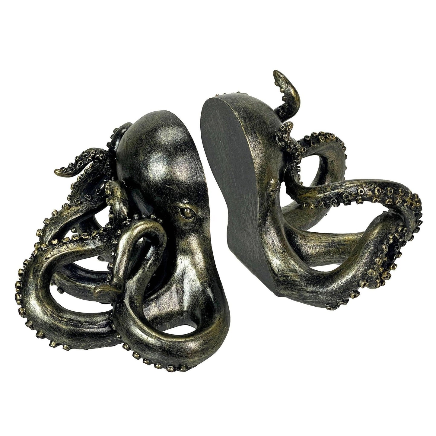 Bronze Finish Octopus Bookend Set-Heavy Durable Polyresin