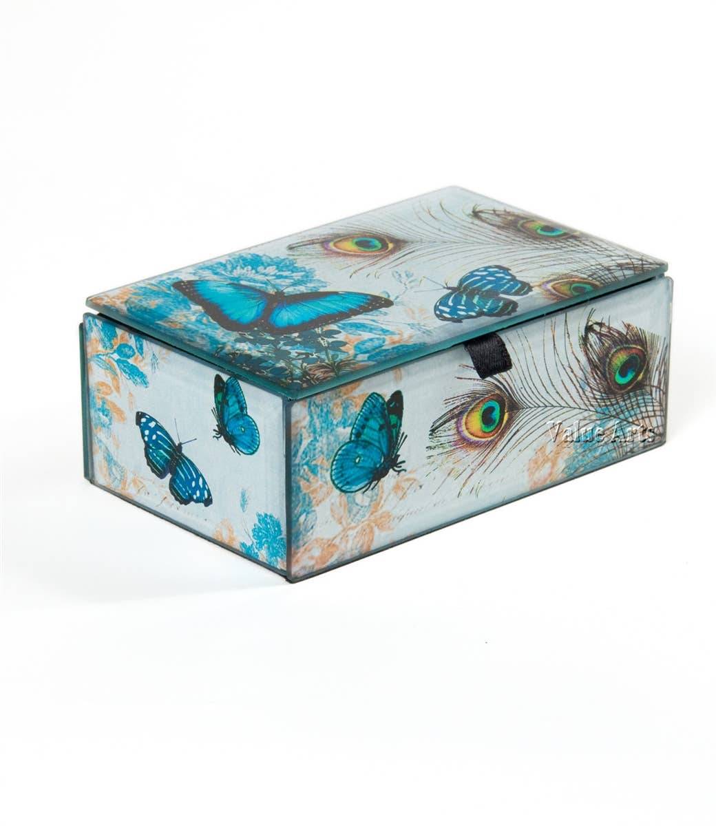 Blue Butterfly Glass Keepsake Box