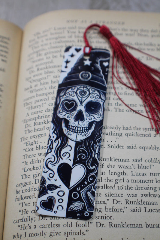 Witchy Skull Metal Bookmark- Black Tassel