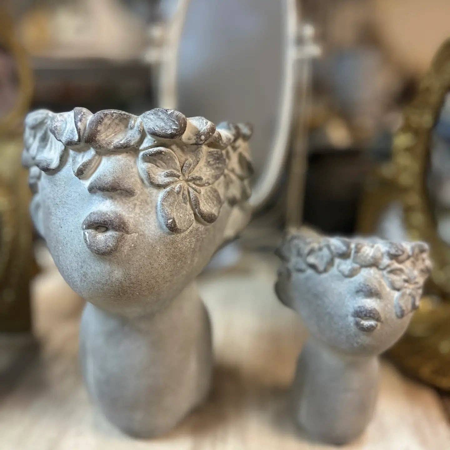 Concrete Pouting Girl Planter