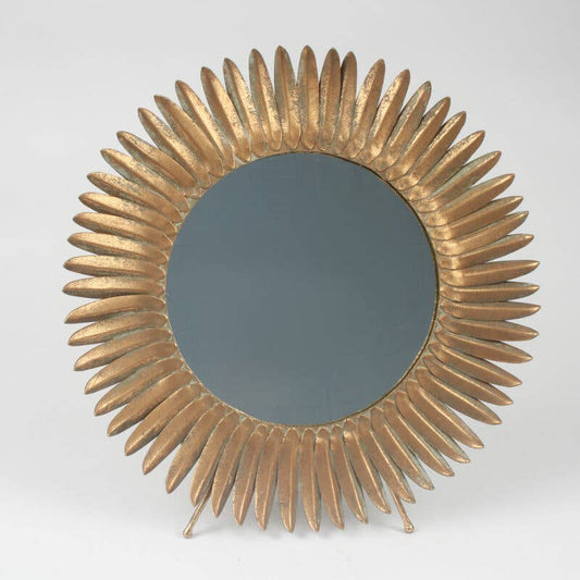 Circular Metal Distressed Gold Sunburst Tabletop Mirror
