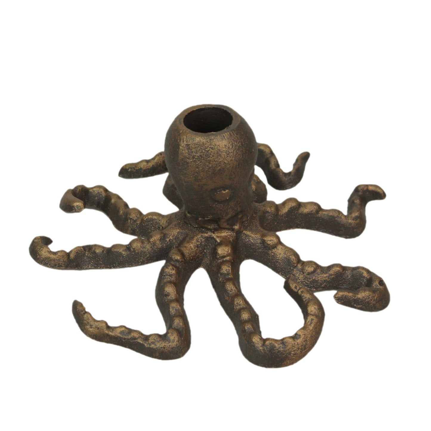 Antique Gold Finish Cast Iron Octopus Taper Candle Holder