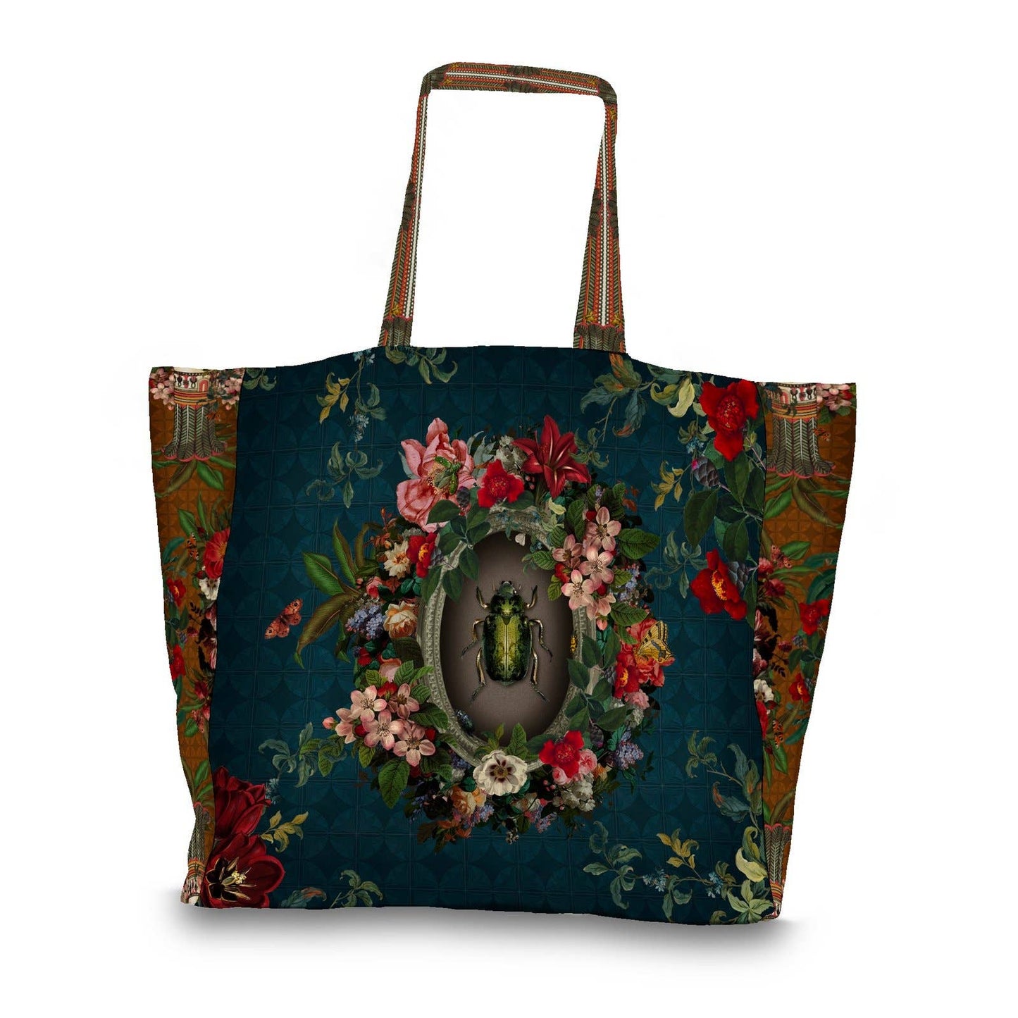 Large Beetle and Floral Design Tote Bag