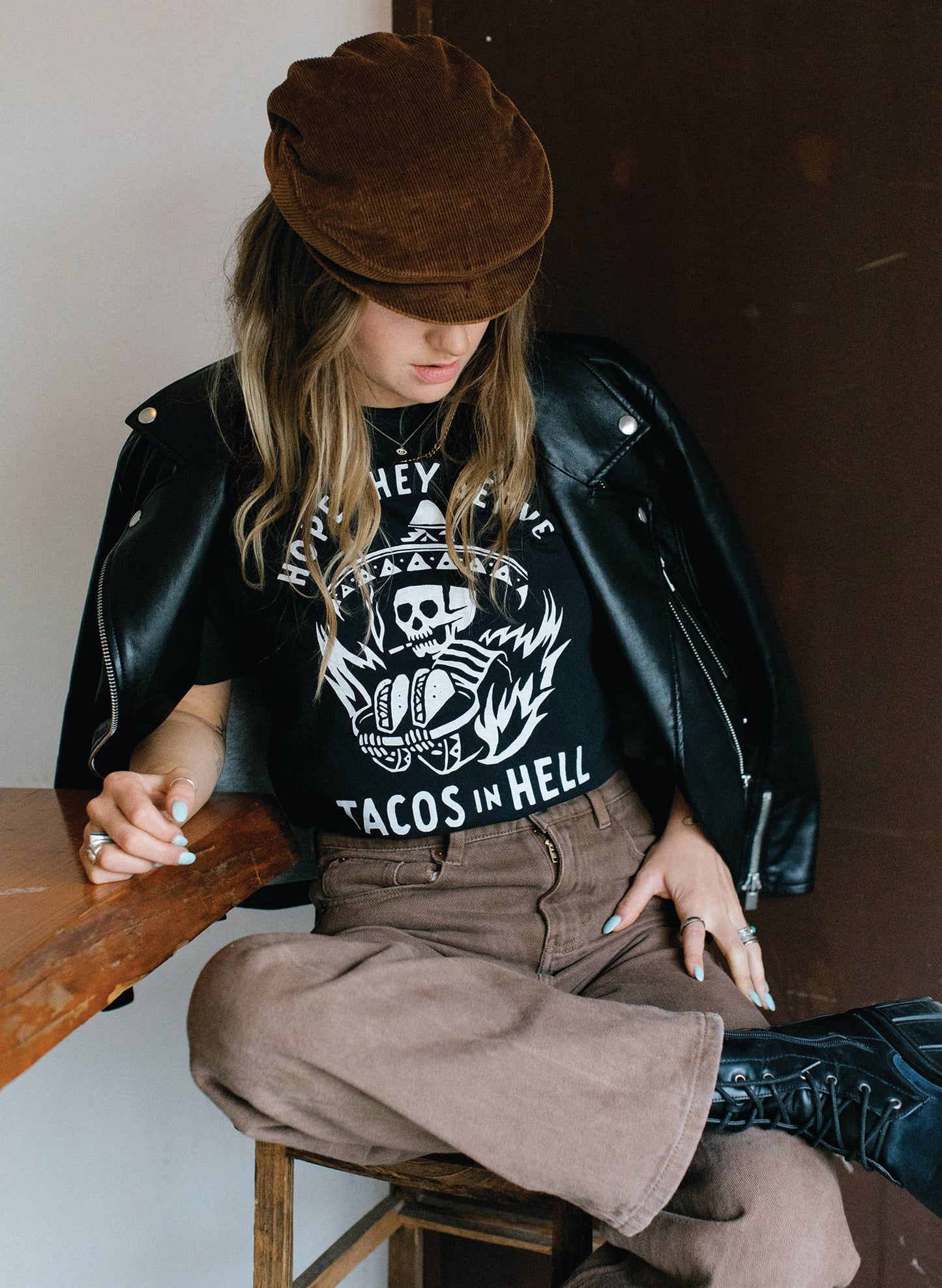 Hope They Serve Tacos In Hell Vintage Western Tee Adults: M