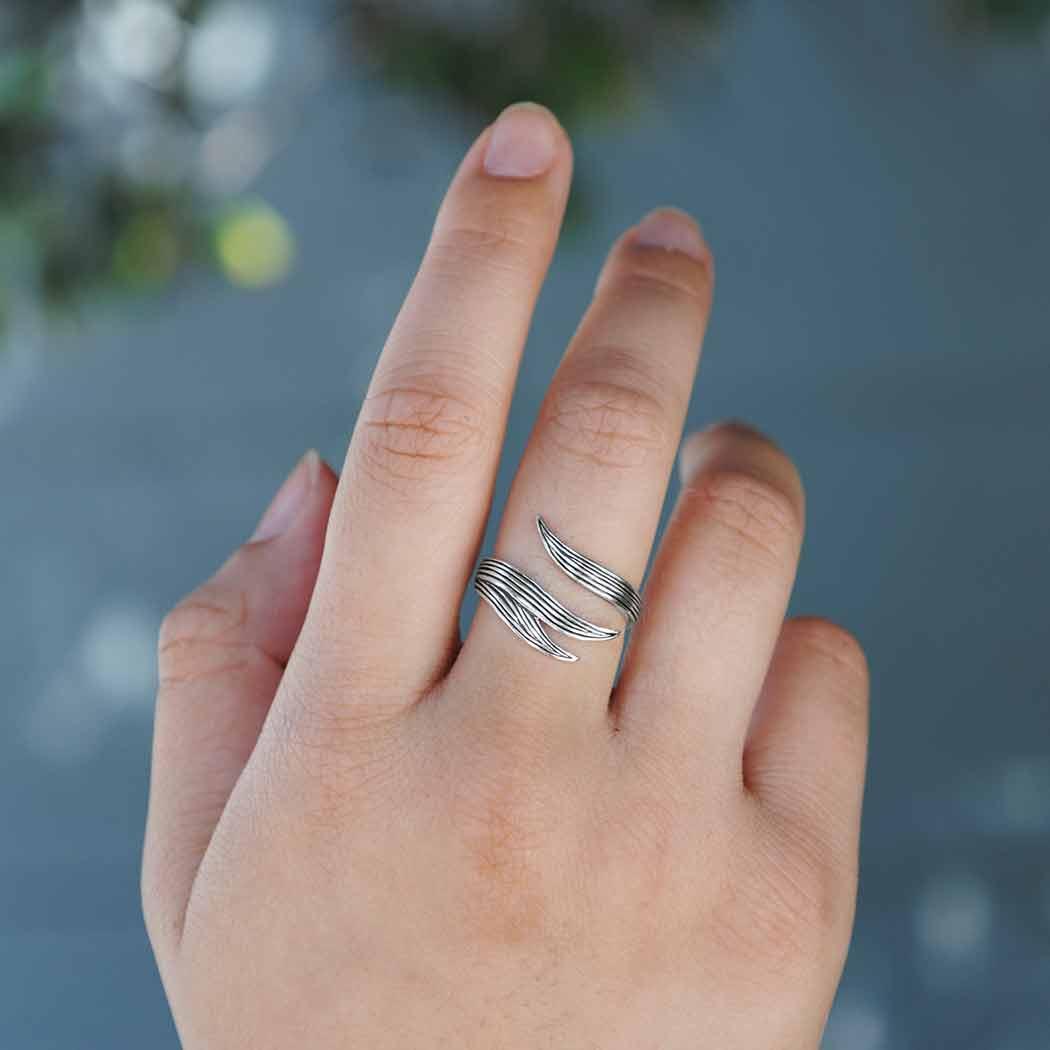 Sterling Silver Adjustable Long Leaf Ring - Shadowplay Collection
