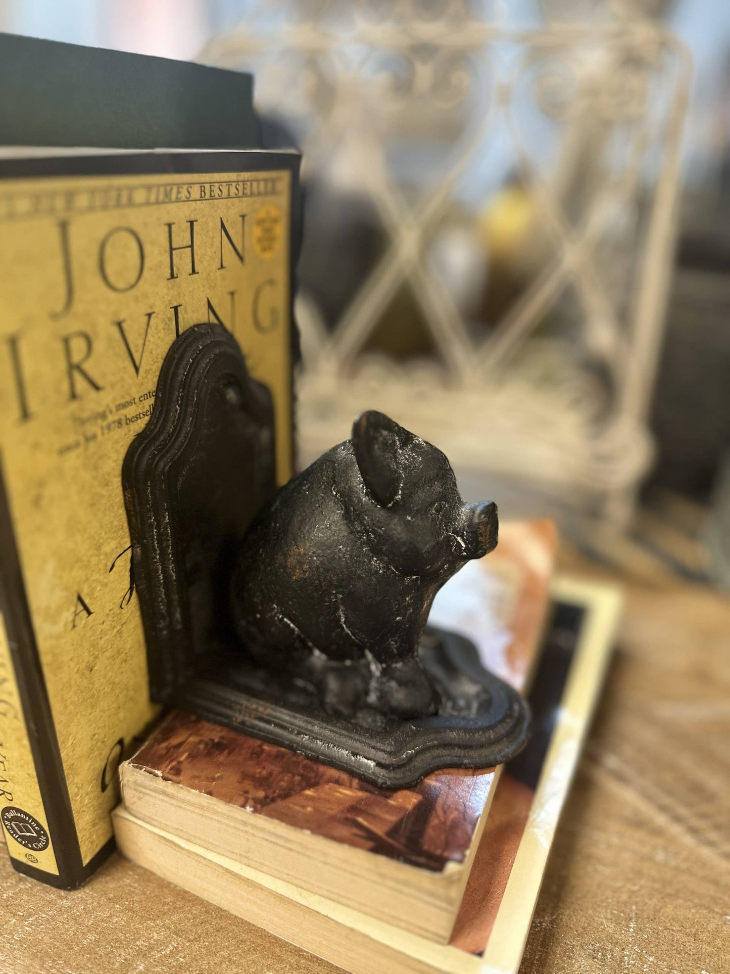 Cast Iron Pig Bookend in Black Rustic Finish