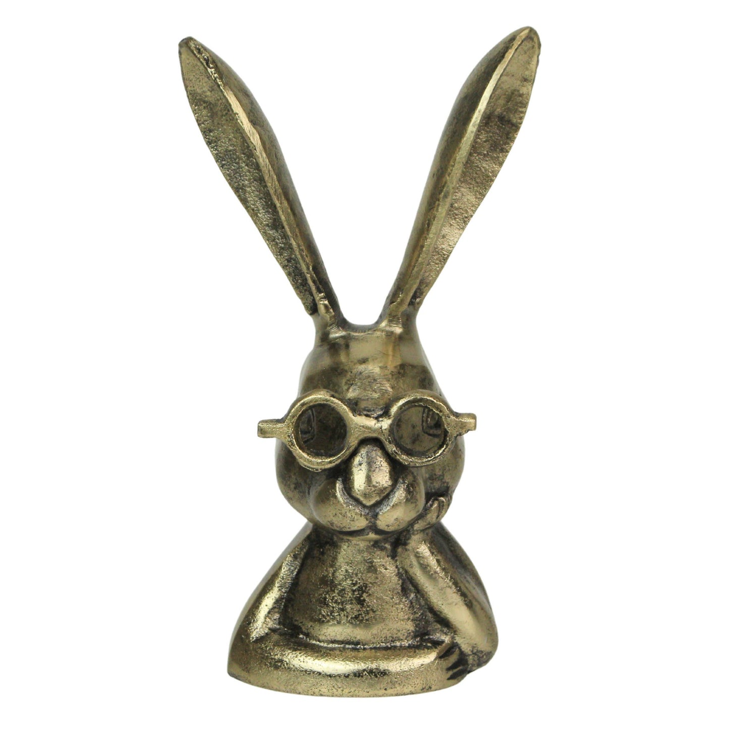 Whimsical Gold Bunny Statue with Spectacles