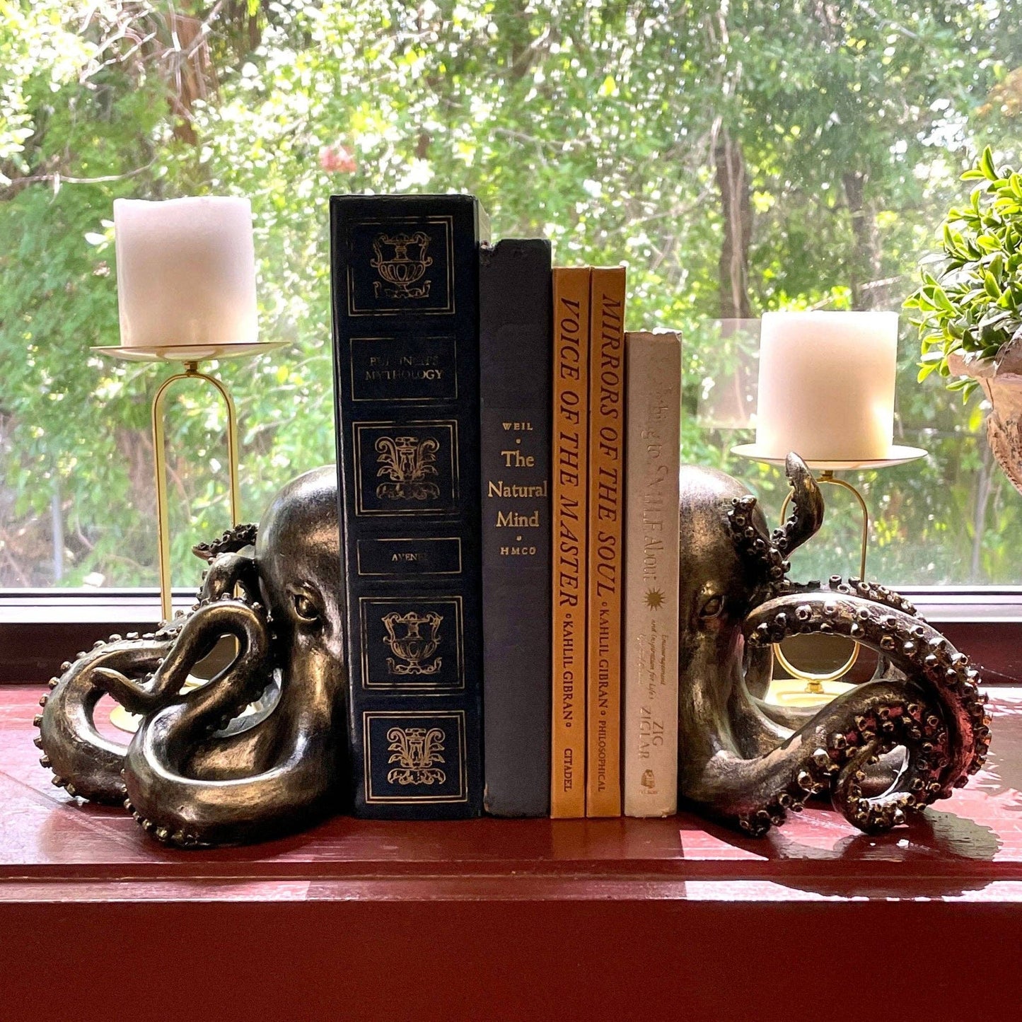 Bronze Finish Octopus Bookend Set-Heavy Durable Polyresin