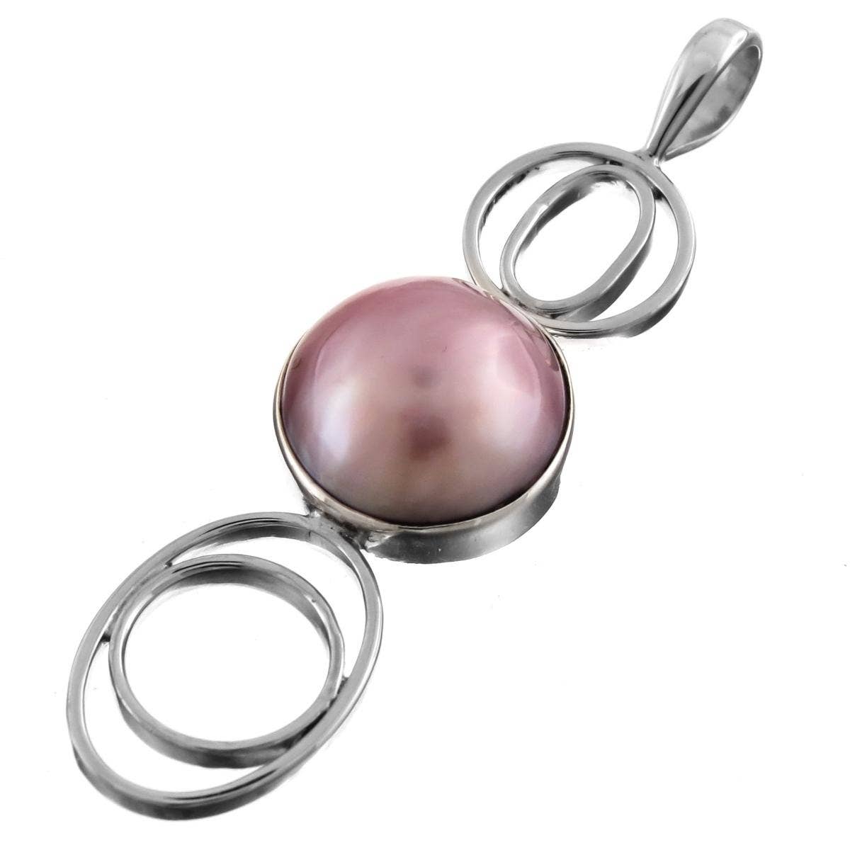 Pink Mabe Pearl Sterling Silver Pendant with Sterling Silver Rope Chain