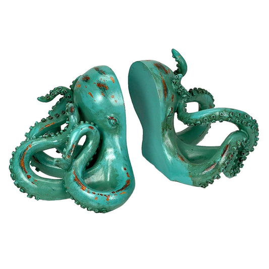 Aqua Green Octopus Bookend Set-Heavy Durable Polyresin - Shadowplay Collection