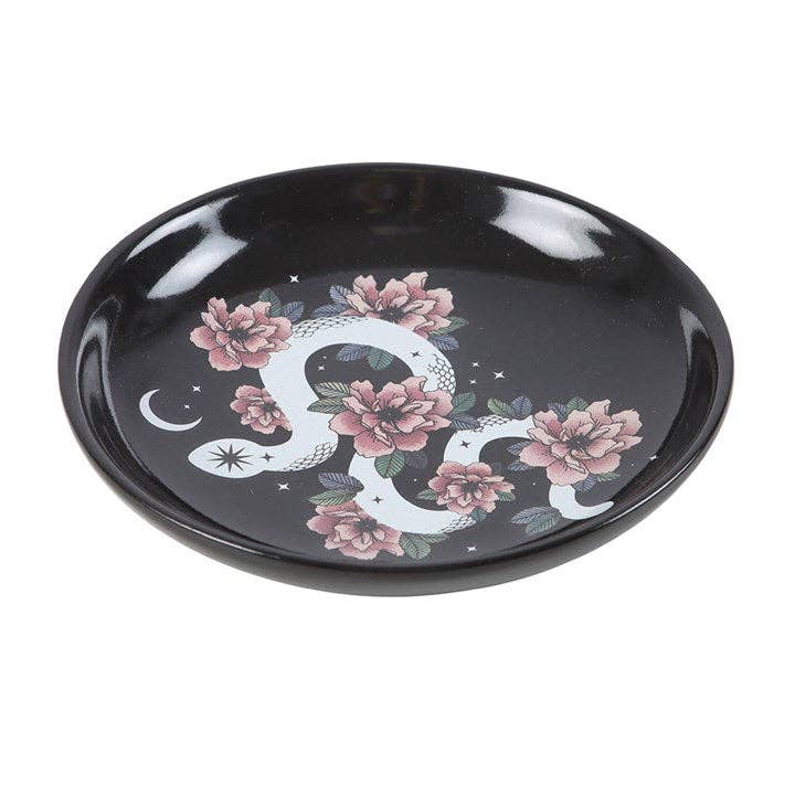 Floral Serpentine Snake Ceramic Trinket Dish