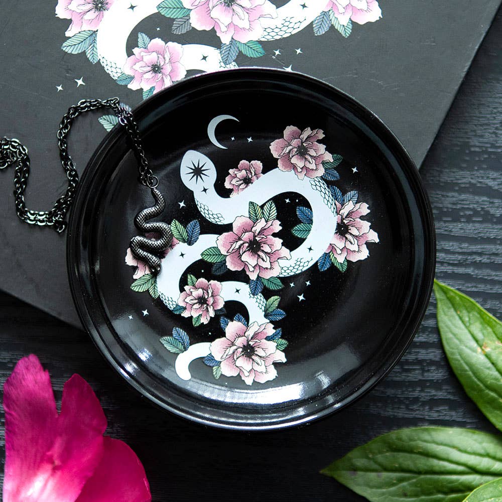 Floral Serpentine Snake Ceramic Trinket Dish