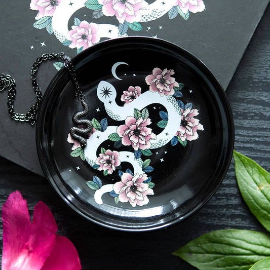 Floral Serpentine Snake Ceramic Trinket Dish