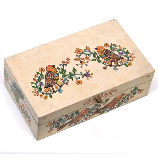 Hand-Painted Two Birds Rustic Wooden Storage Box