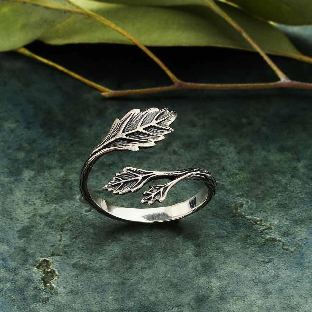 Sterling Silver Adjustable Leaf Ring - Shadowplay Collection