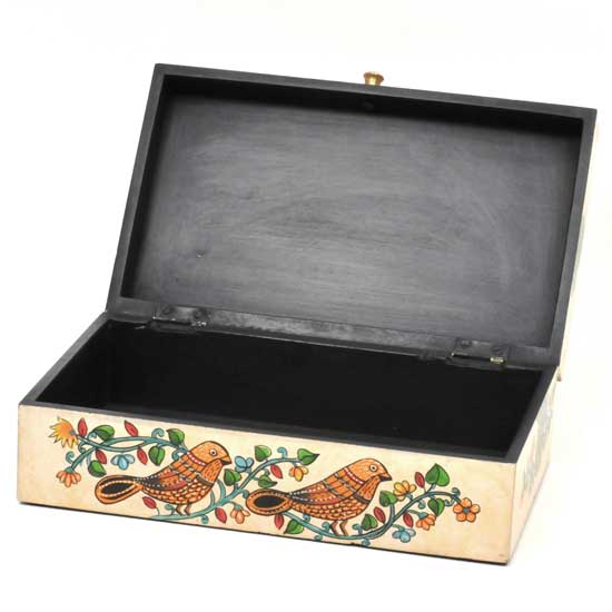 Hand-Painted Two Birds Rustic Wooden Storage Box