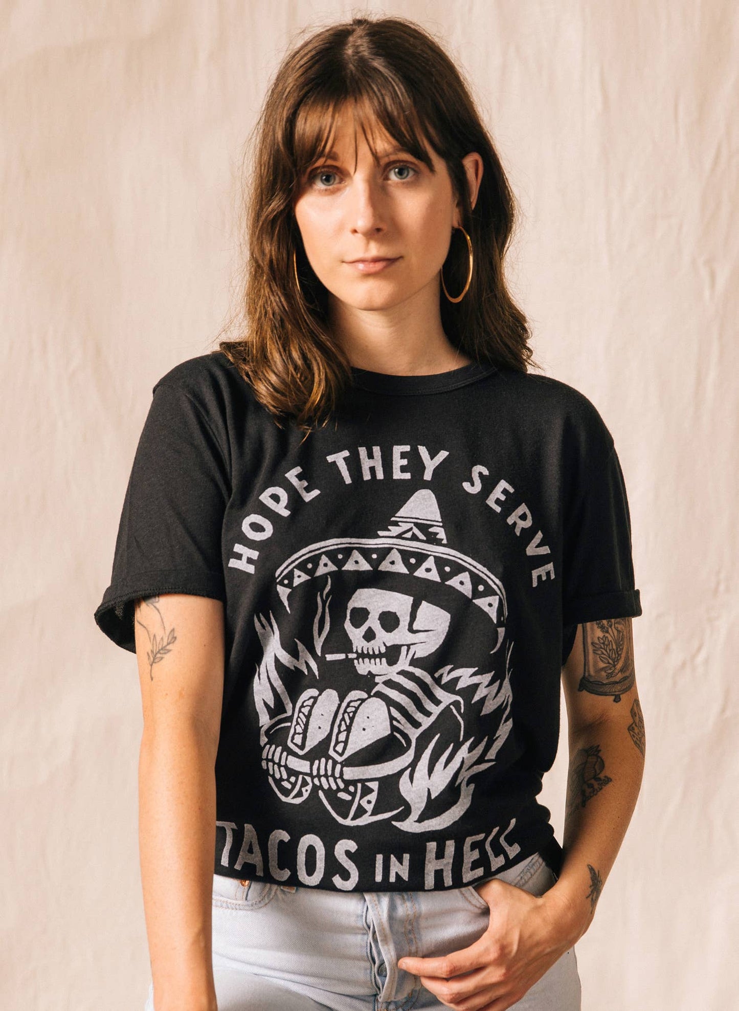 Hope They Serve Tacos In Hell Vintage Western Tee Adults: M