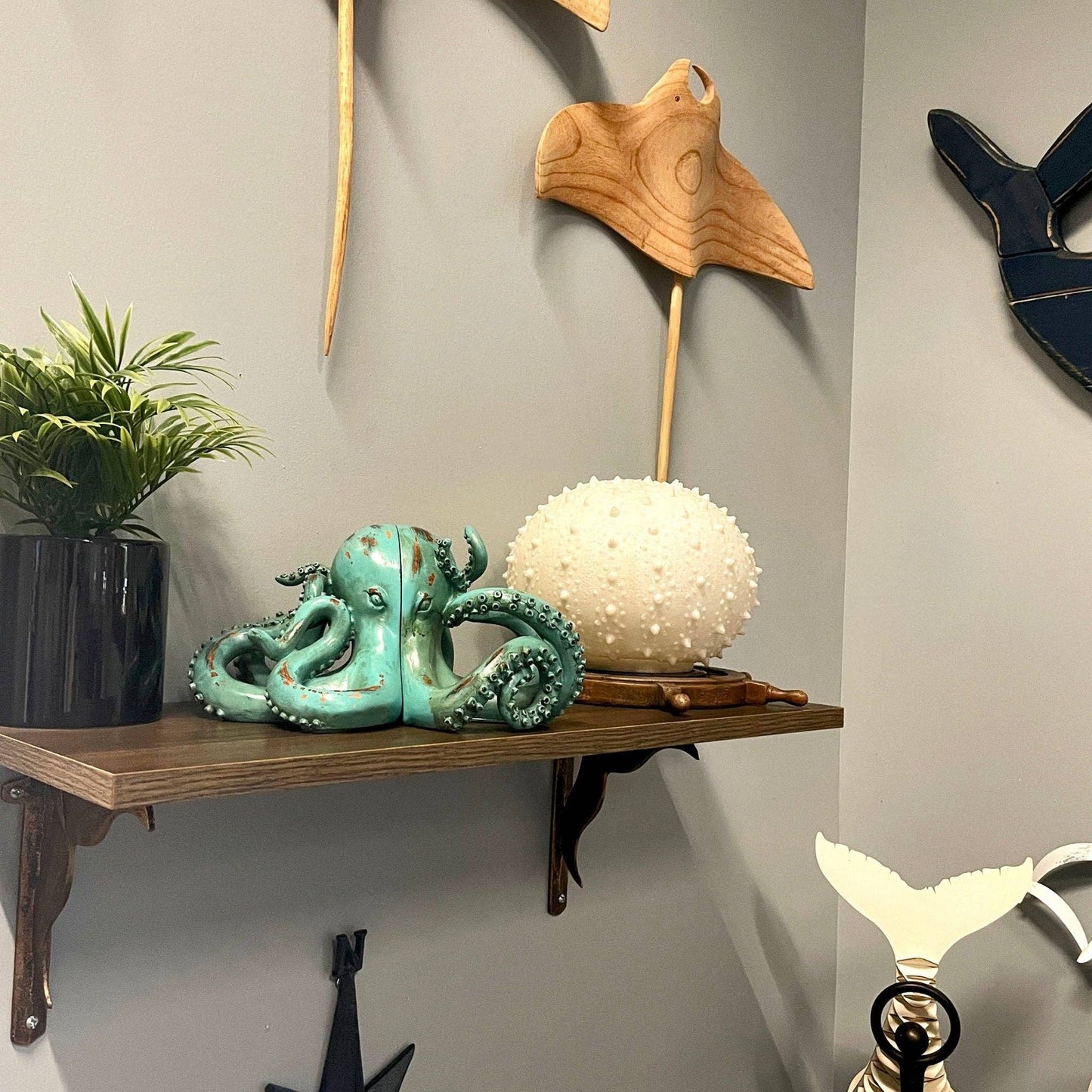 Aqua Green Octopus Bookend Set-Heavy Durable Polyresin