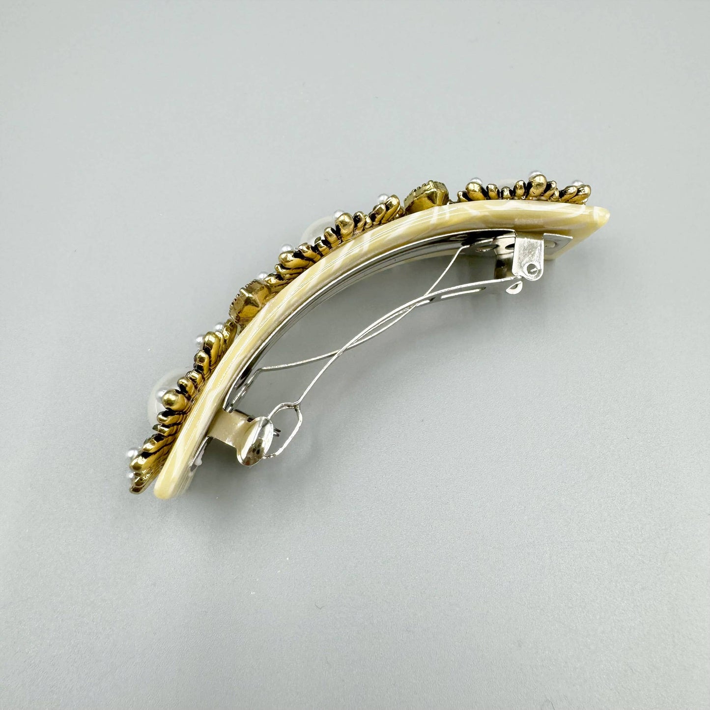 Floral Pearl Rhinestone Acrylic Hair French Barrette