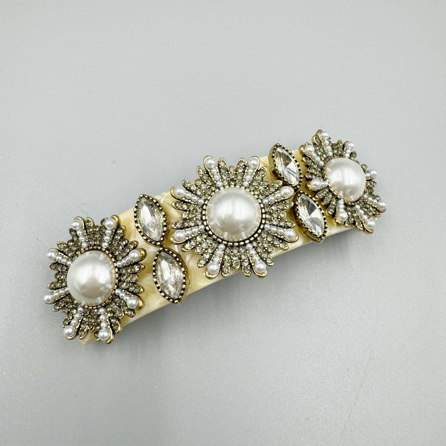 Floral Pearl Rhinestone Acrylic Hair French Barrette