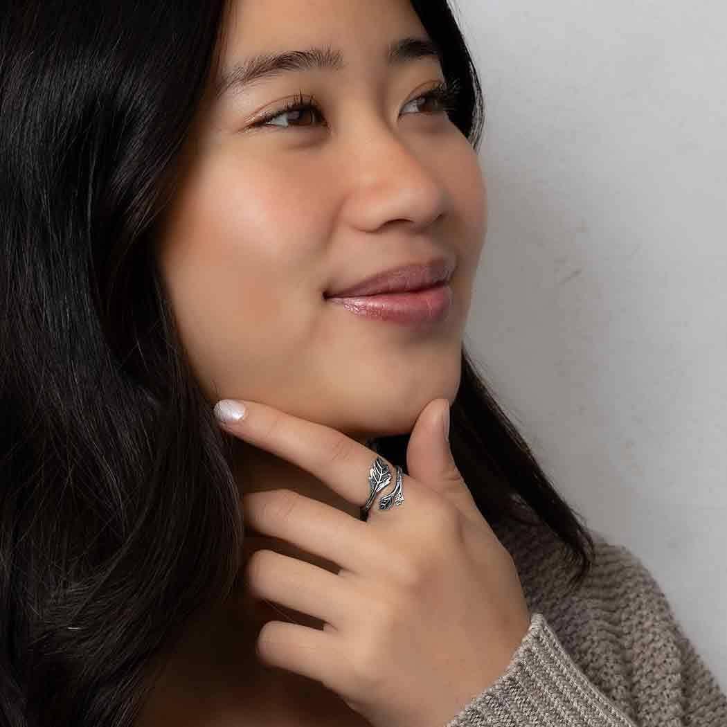 Sterling Silver Adjustable Leaf Ring - Shadowplay Collection