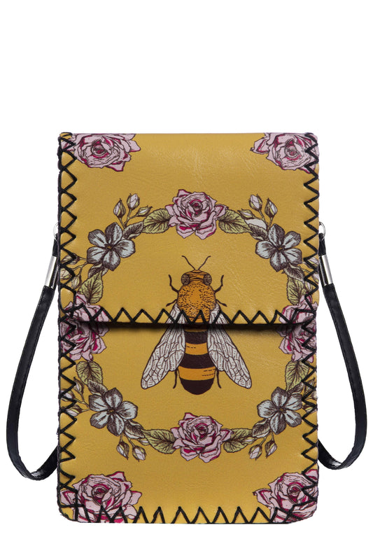 Bee Print Hand Stitch Crossbody Bag - Shadowplay Collection