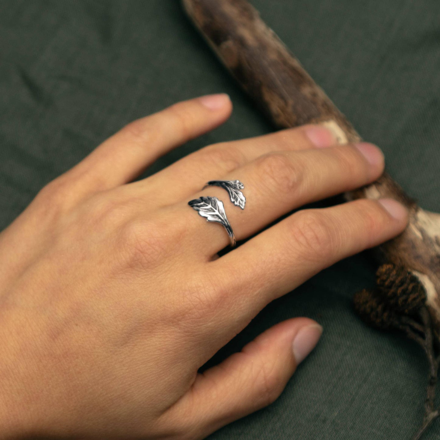 Sterling Silver Adjustable Leaf Ring - Shadowplay Collection