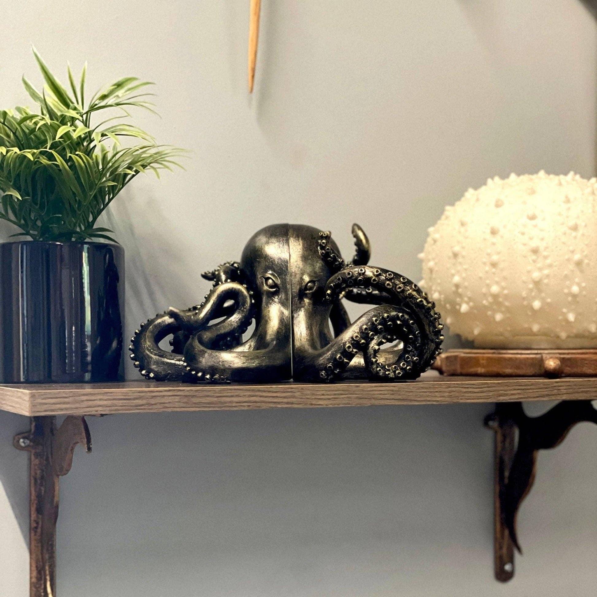 Bronze Finish Octopus Bookend Set-Heavy Durable Polyresin - Shadowplay Collection
