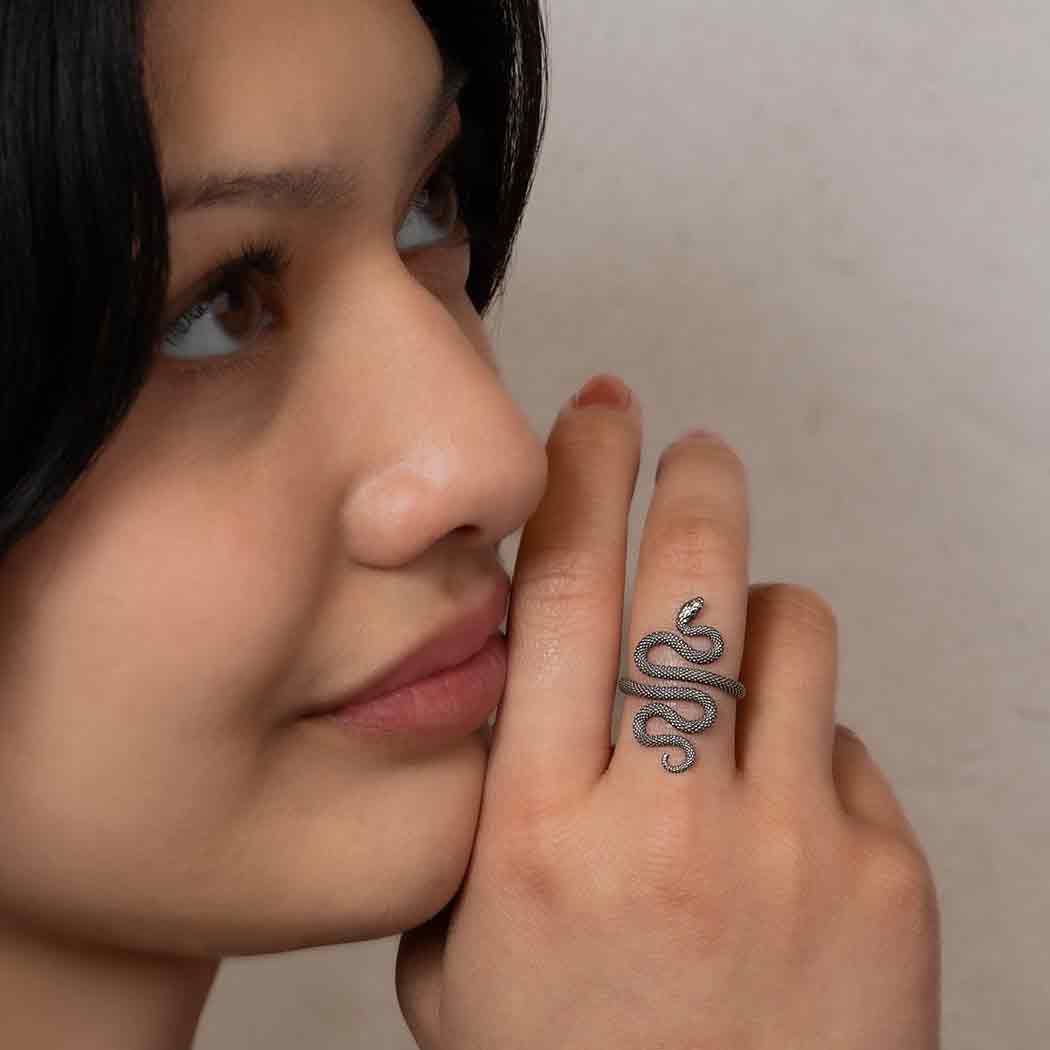 Sterling Silver Textured Adjustable Snake Ring