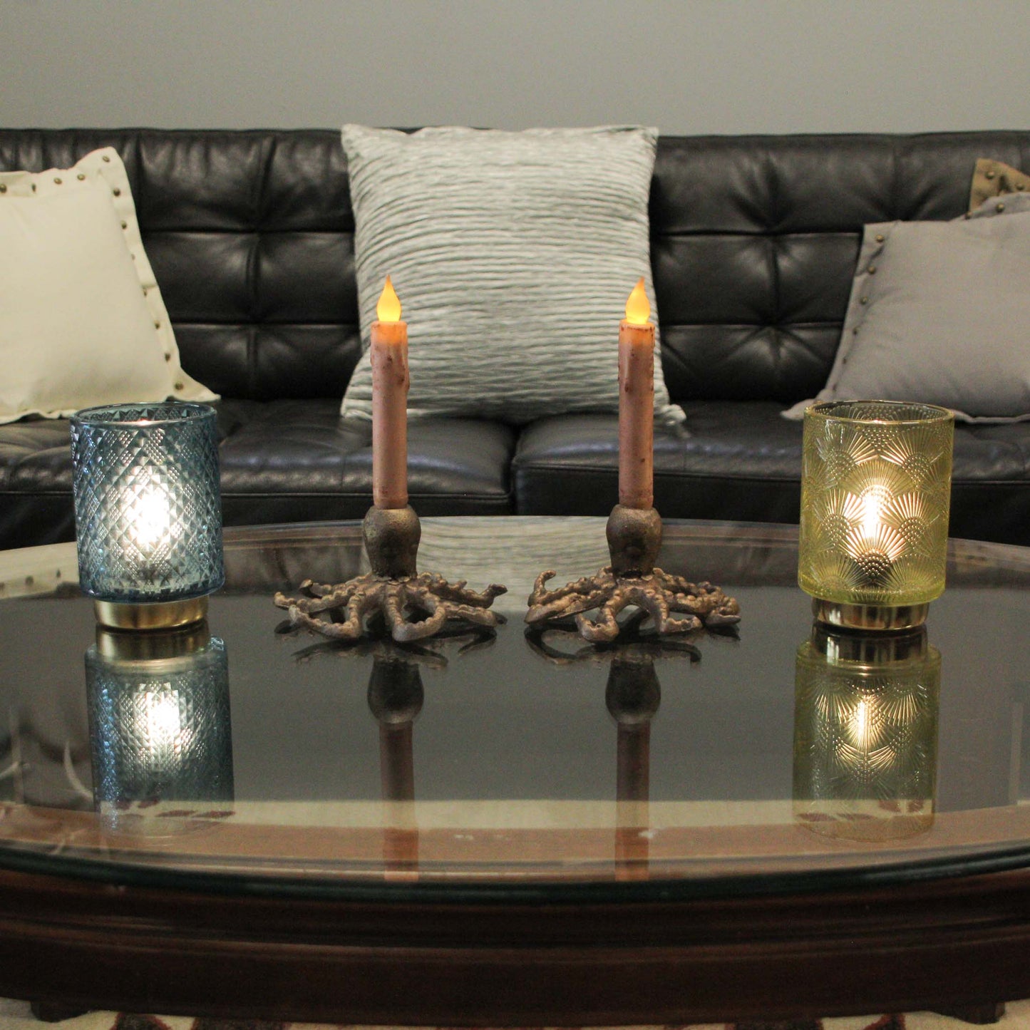 Antique Gold Finish Cast Iron Octopus Taper Candle Holder