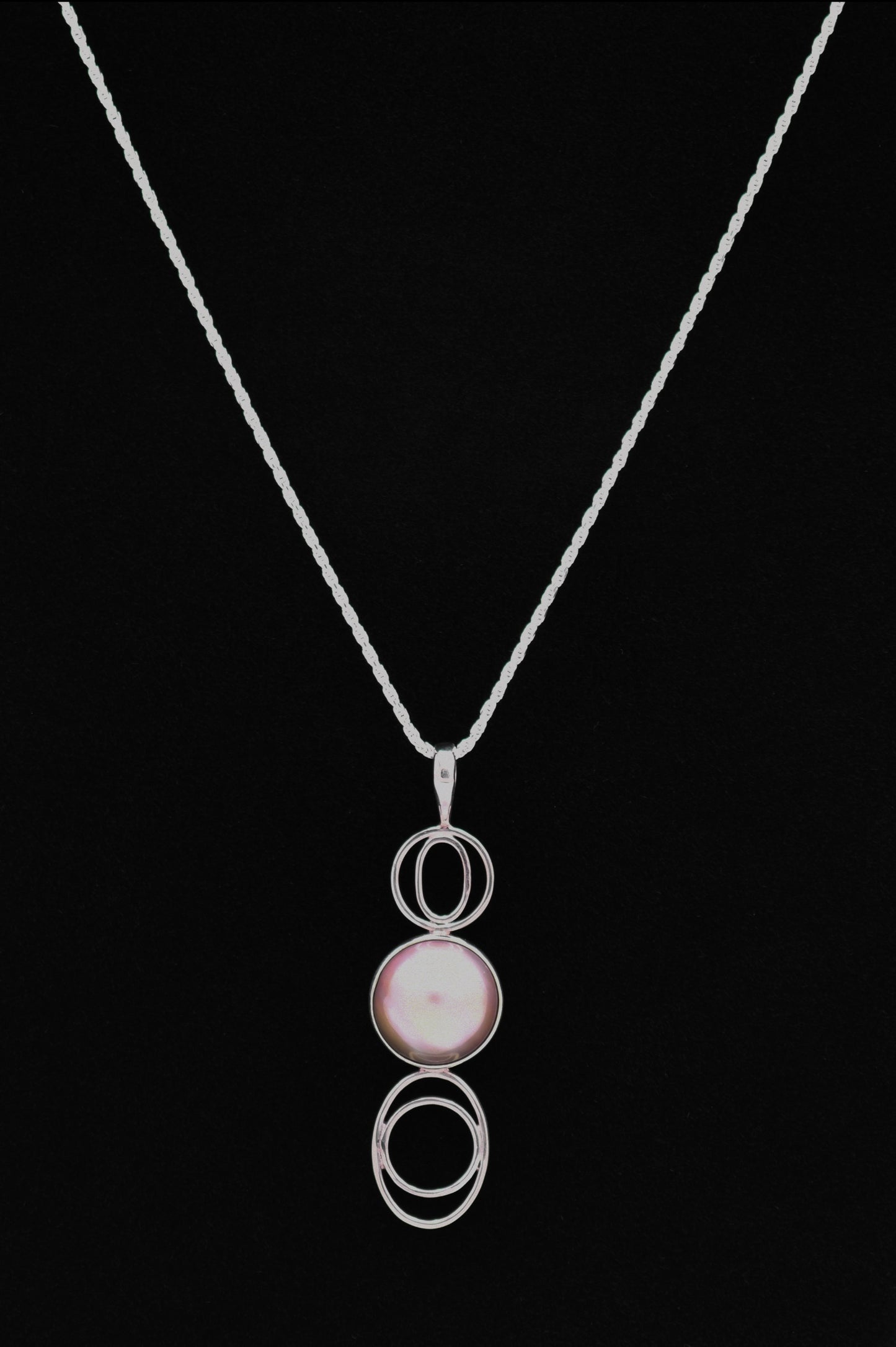 Pink Mabe Pearl Sterling Silver Pendant with Sterling Silver Rope Chain
