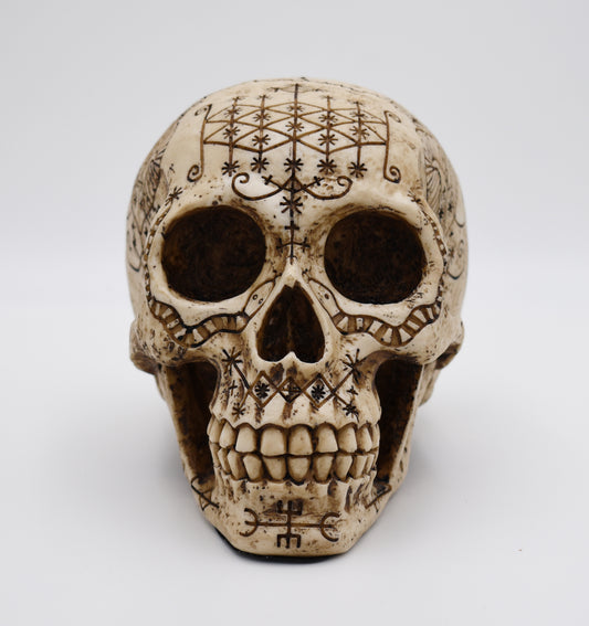 Natural Colored Voodoo Skull Sculpture