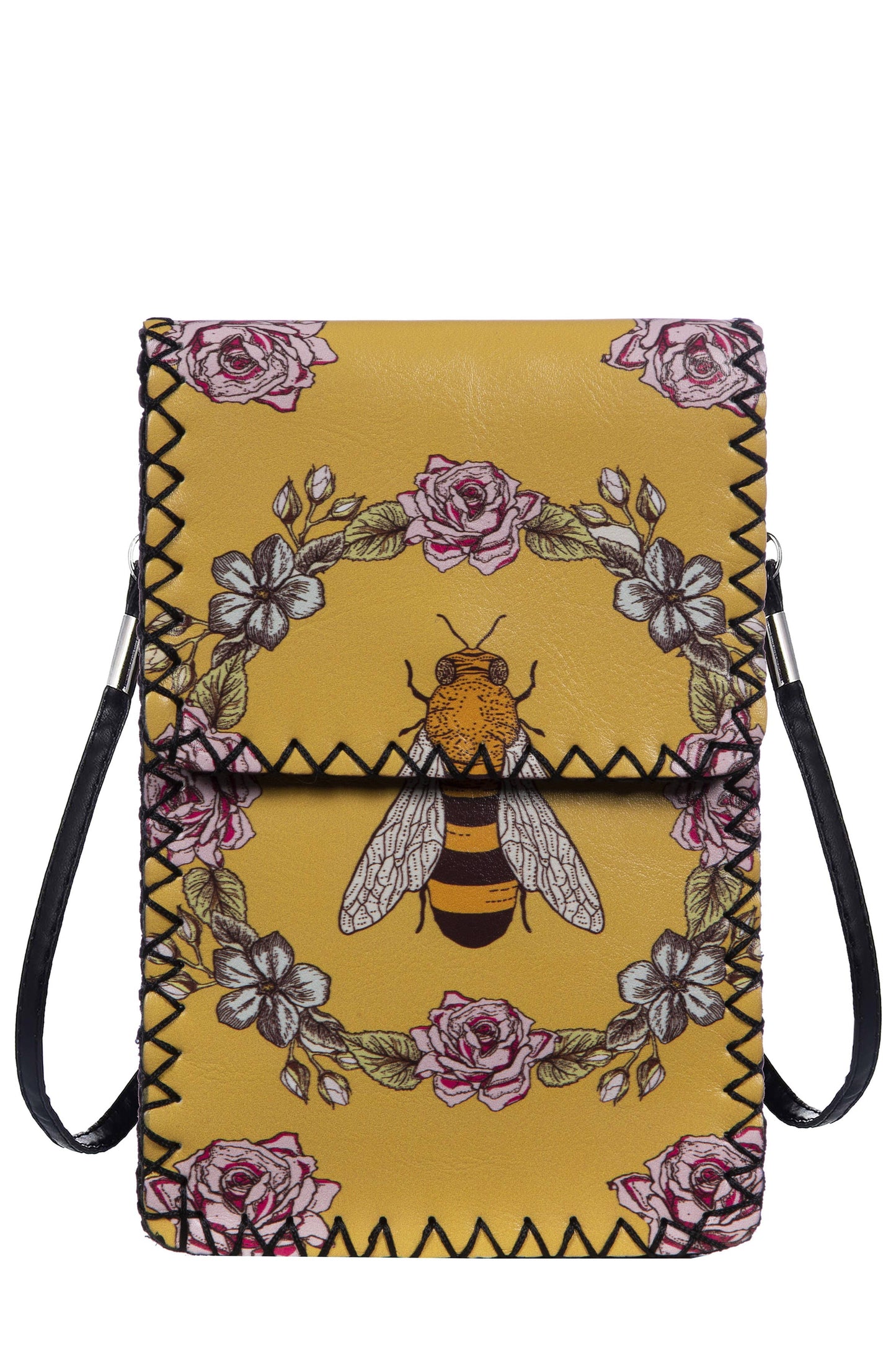 Bee Print Hand Stitch Crossbody Bag