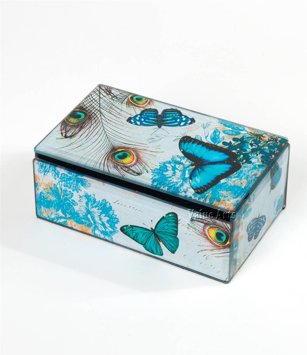 Blue Butterfly Glass Keepsake Box