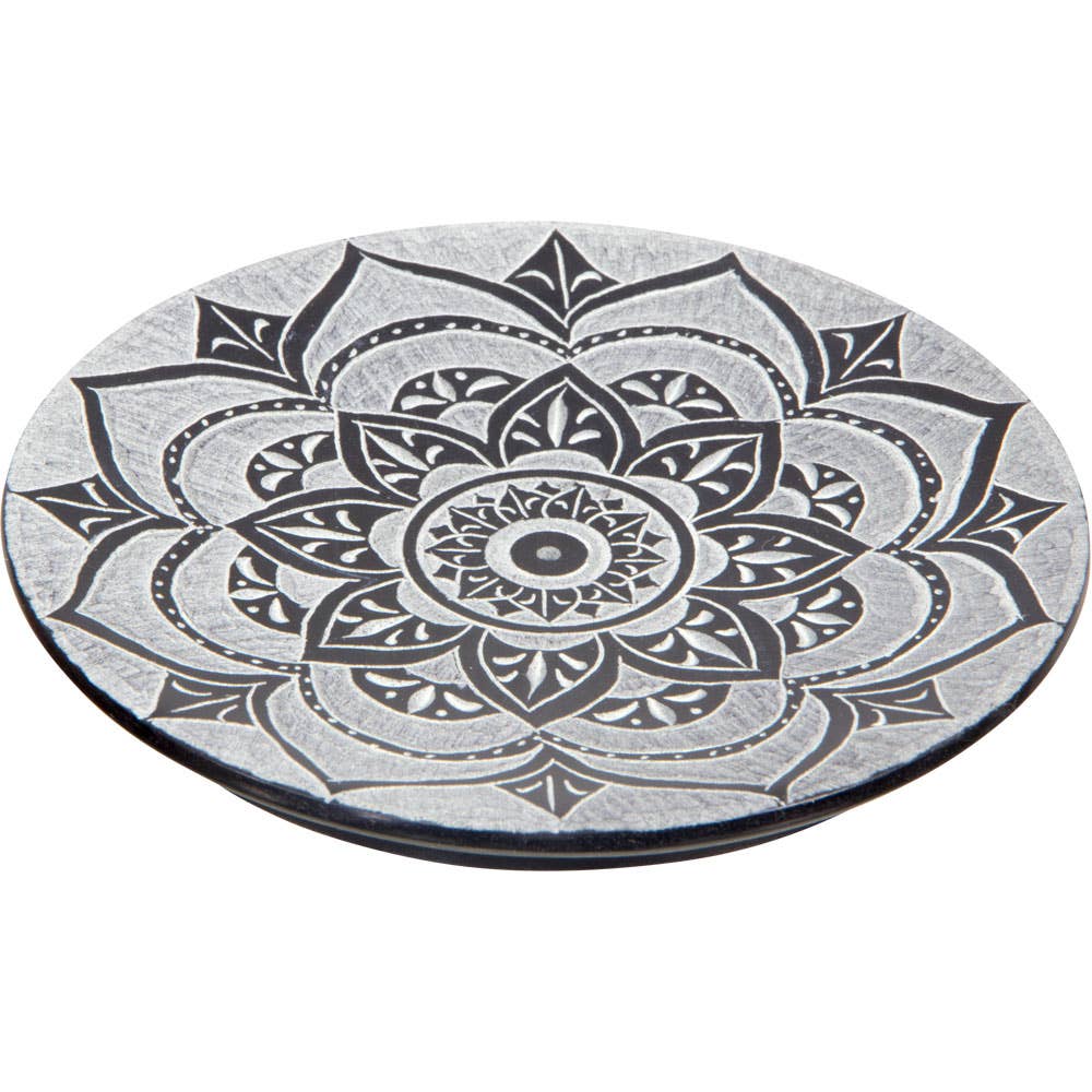 Lotus Mandala Soapstone Round Incense Holder