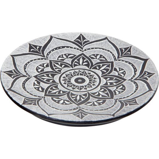 Lotus Mandala Soapstone Round Incense Holder