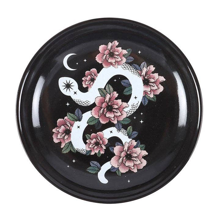 Floral Serpentine Snake Ceramic Trinket Dish