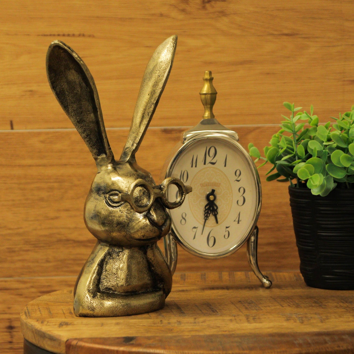 Whimsical Gold Bunny Statue with Spectacles
