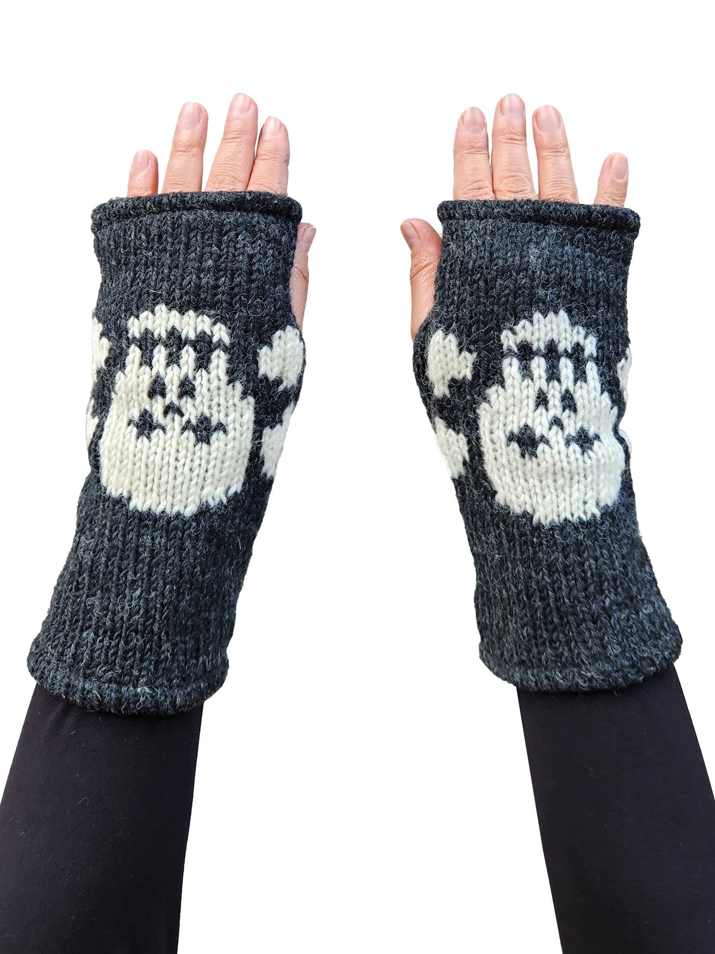 Skull and Crossbones Handwarmers/Fingerless Gloves-Black