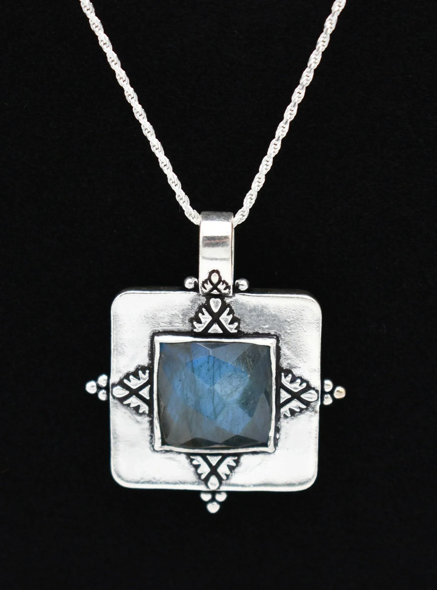 Labradorite Sterling Silver Earth Song Revival Pendant with Sterling Silver Rope Chain - Shadowplay Collection