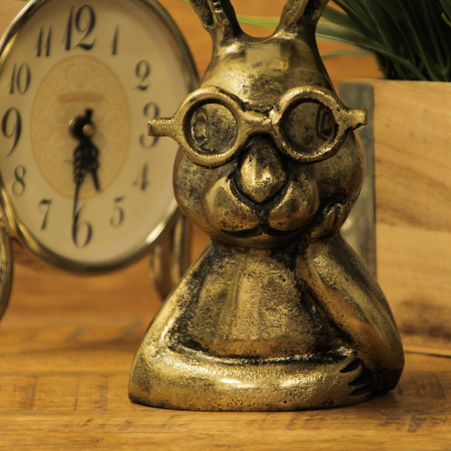Whimsical Gold Bunny Statue with Spectacles - Shadowplay Collection