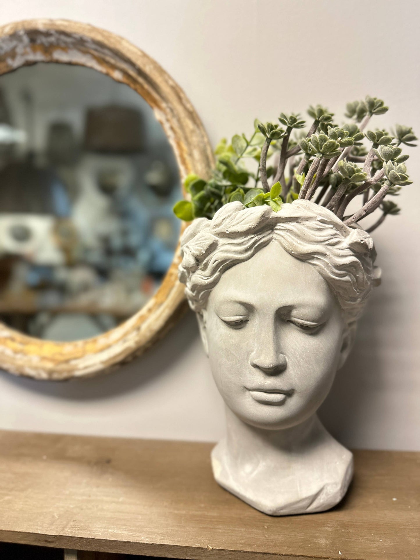 White Cement Lady Head Planter