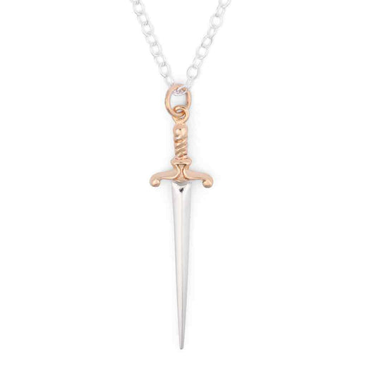 Sterling Silver Sword Necklace with Bronze Handle