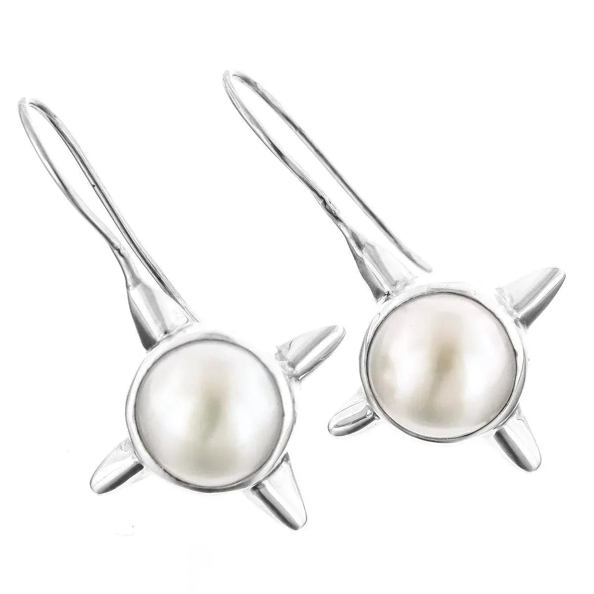 Biwa Freshwater Pearl Sterling Silver Star Earrings - Shadowplay Collection
