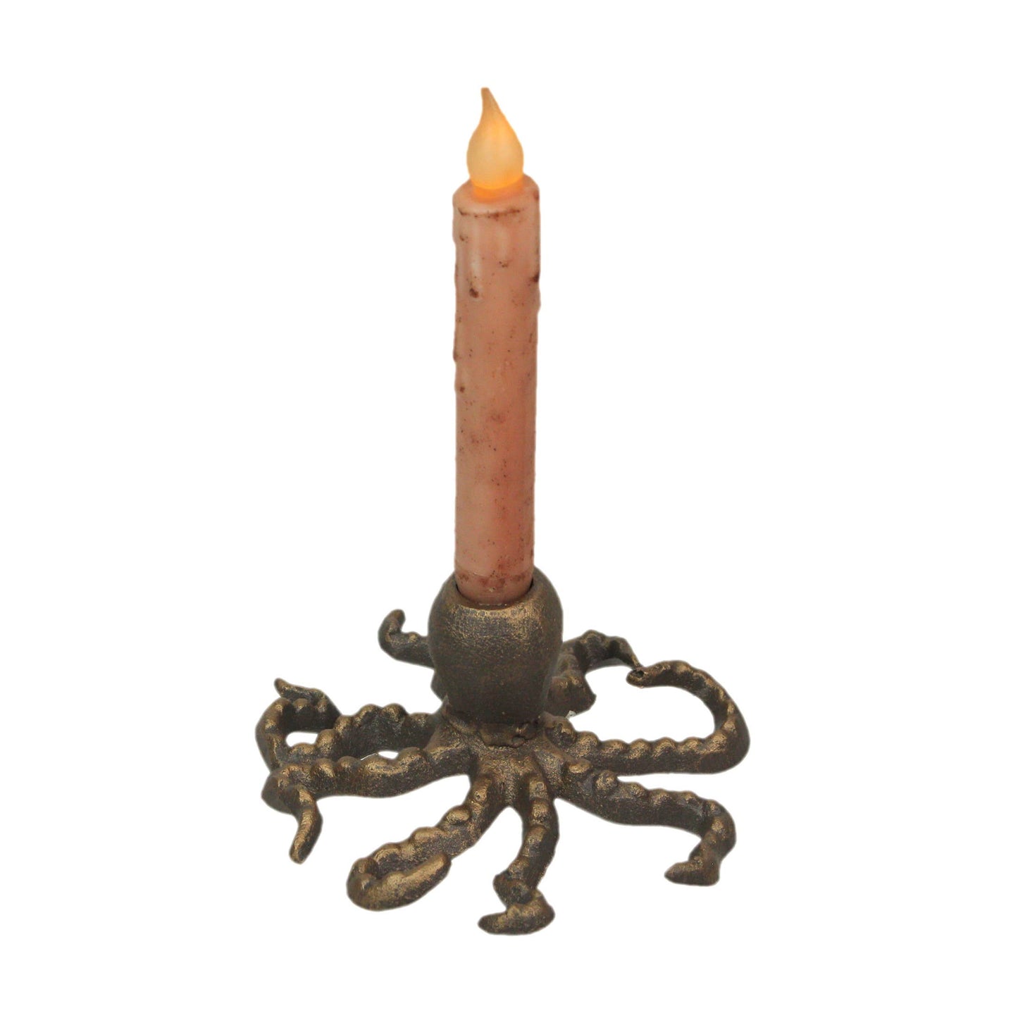 Antique Gold Finish Cast Iron Octopus Taper Candle Holder