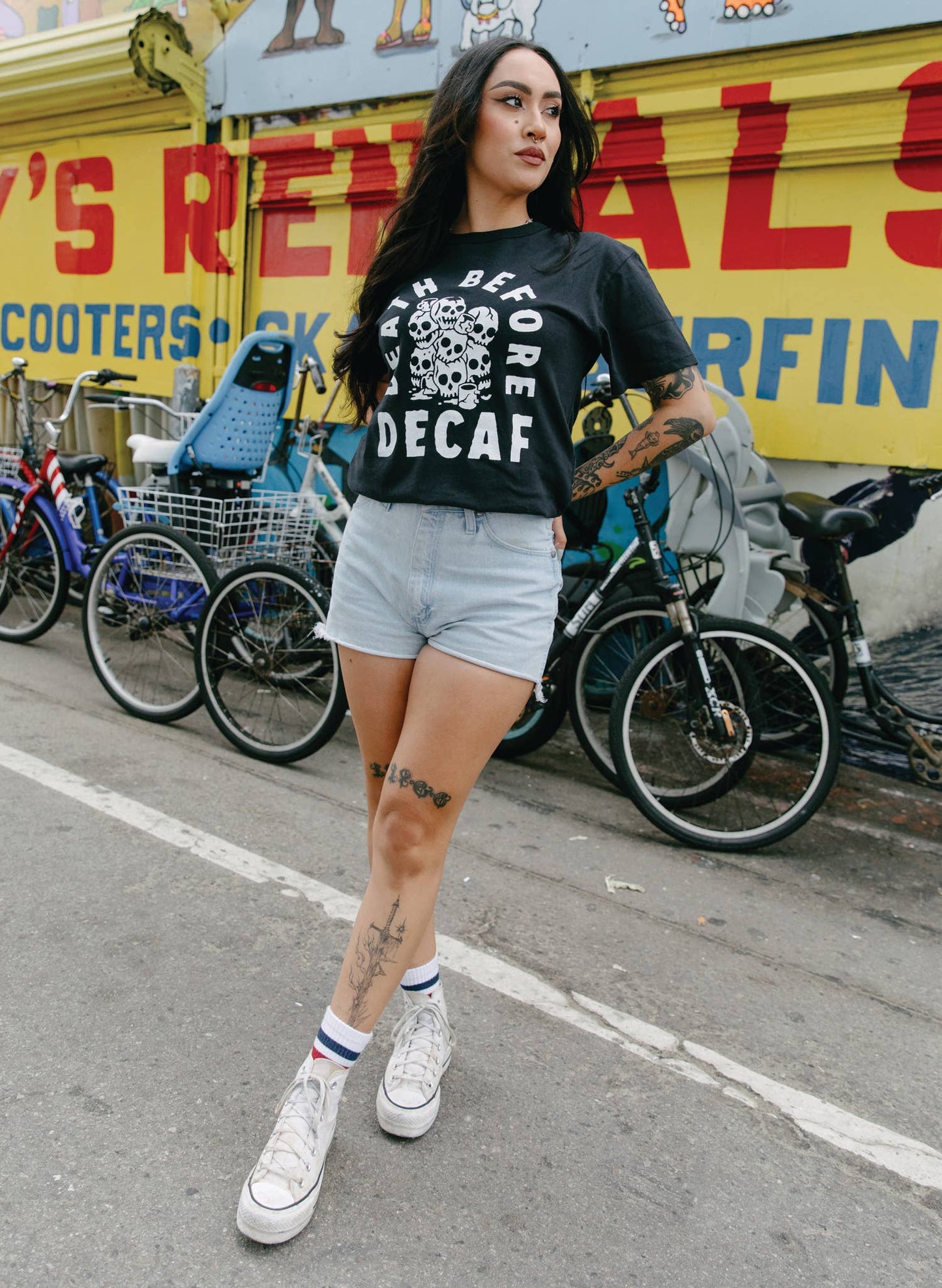 Death Before Decaf Coffee Vintage Style Graphic Tee Adults: Medium